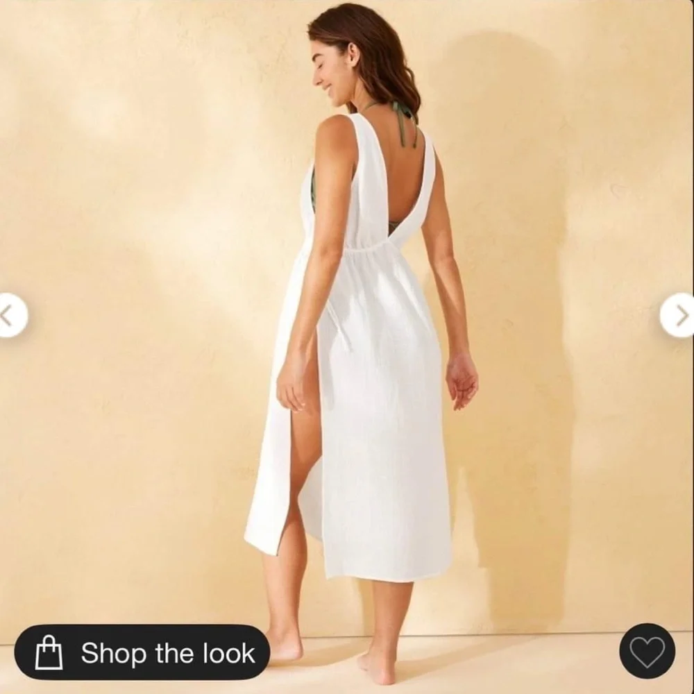 Shade & Shore Swim Coverup White Midi Dress Gauzy 100% Cotton Size M
